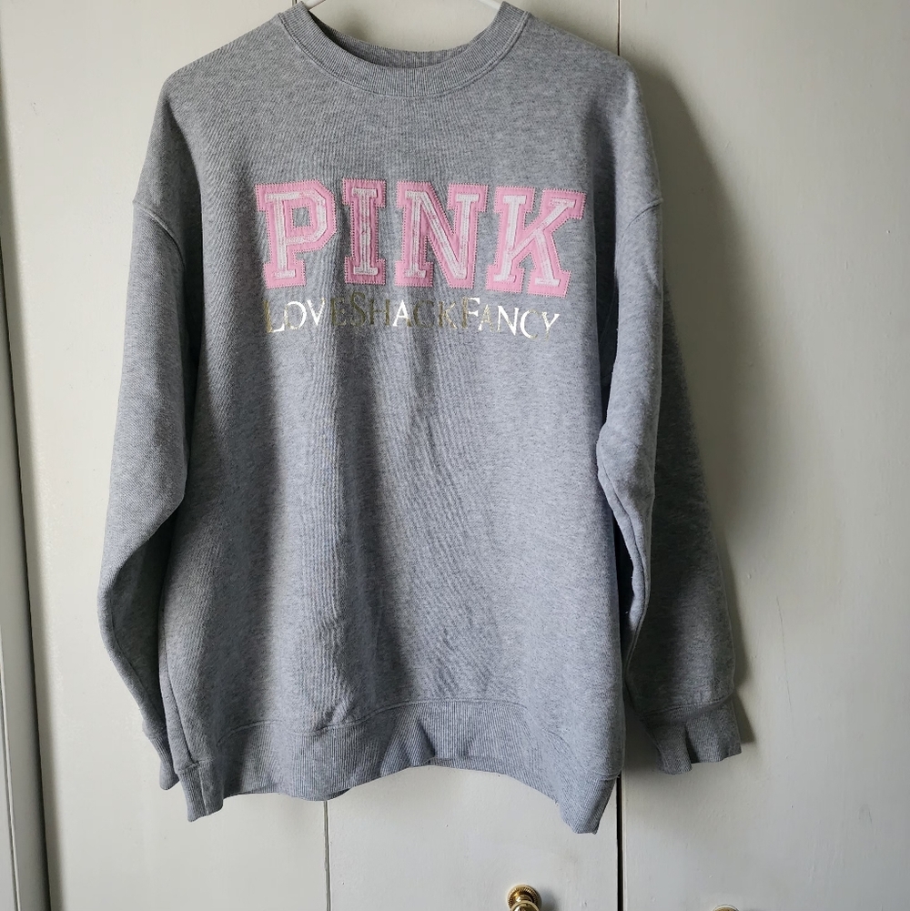 VS Pink X Loveshackfancy Gray Sweatshirt, M